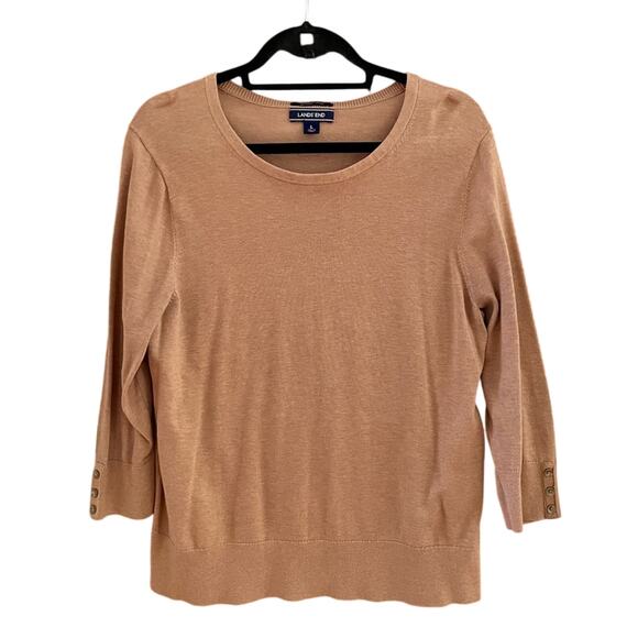 Lands' End 100% Supima Cotton 3/4 Sleeve Sweater Women's L | Taupe - Picture 1 of 9